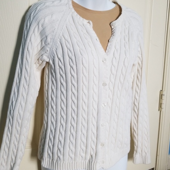 white cable cardigan